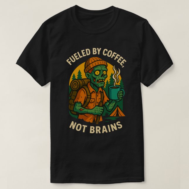 Funny Zombie Camper Fueled by Coffee Design T Shirt (Design framsida)