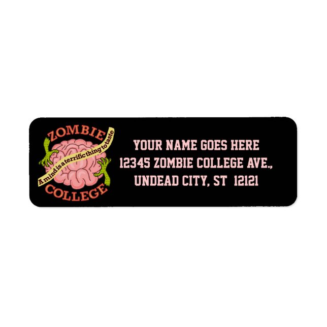 Funny Zombie College Logotyp Returadress Etikett (Framsidan)