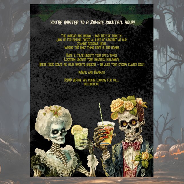 Funny Zombie Halloween Cocktail Party Invitation Inbjudningar (Halloween Cocktail Party with Zombie theme. Frightfully fun and funny. Party on!)