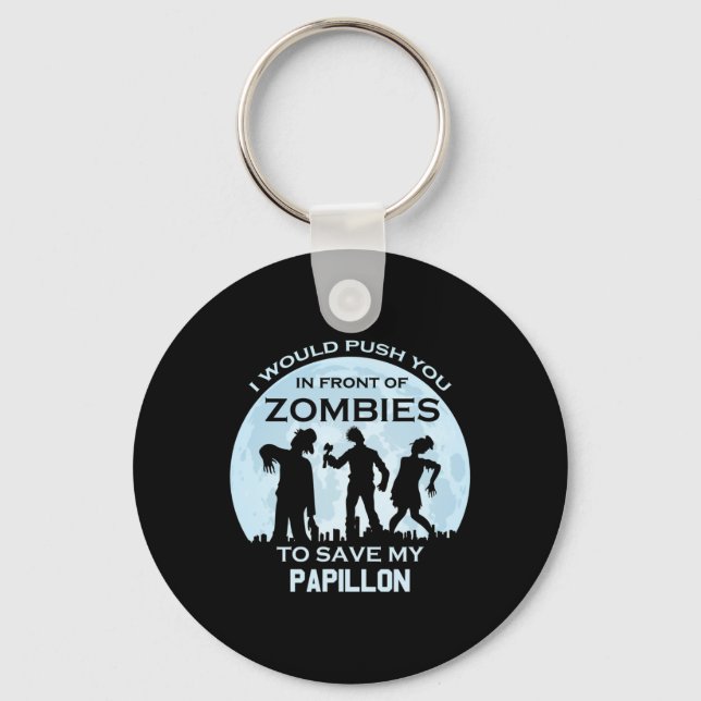 Funny Zombie Halloween Pet Papillon Nyckelring (Framsida)