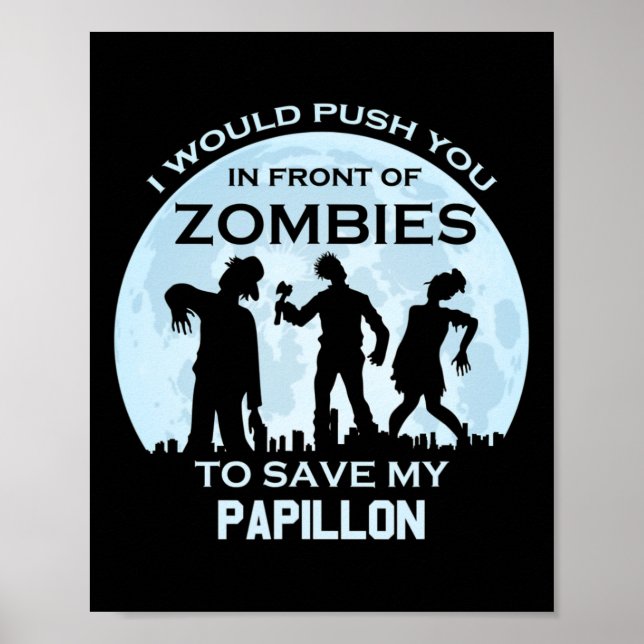Funny Zombie Halloween Pet Papillon Poster (Framsidan)