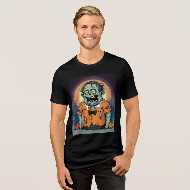 Funny Zombie in Orange Shirt Halloween Art T (Framsida Full)