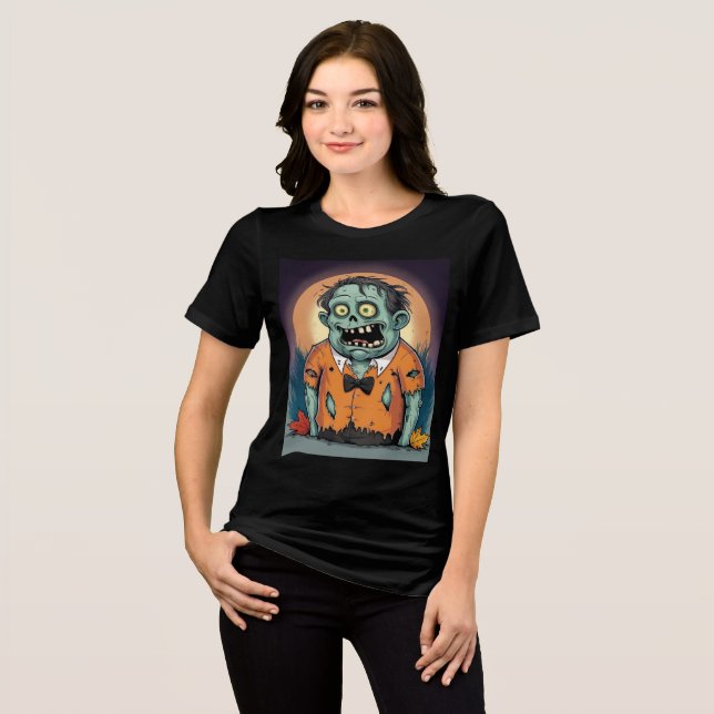 Funny Zombie in Orange Shirt Halloween Art T (Framsida Full)