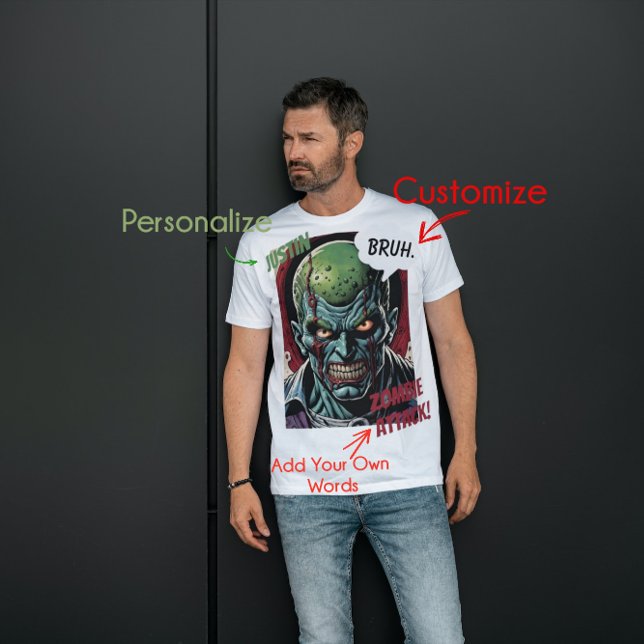 Funny Zombie Personlig Namn Tee Coola Tecknad bok (Skapare uppladdad)