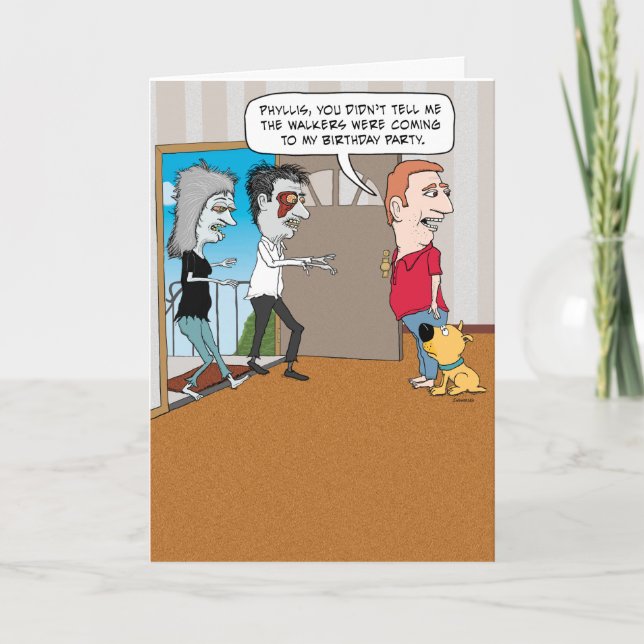 Funny Zombie Walkers Birthday Card Kort (Framsida)