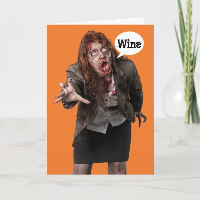 Funny Zombie Wino Lycklig Hallowine Halloween-kort Kort (Framsida)