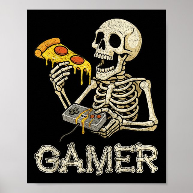 Funny Zza Gamer Skeleton Gamer Tonåring Boys Video Poster (Framsidan)