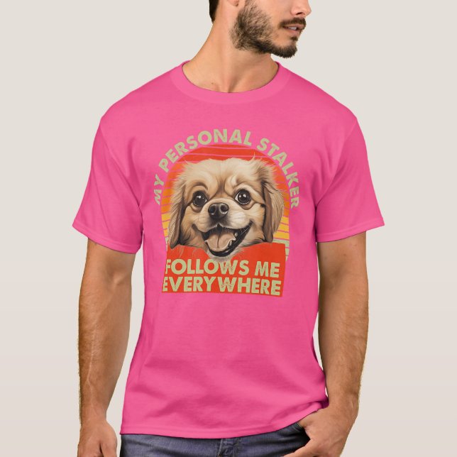Funnyibetan Spaniel Dog Breed Owner Pet Follows Me T Shirt (Framsida)