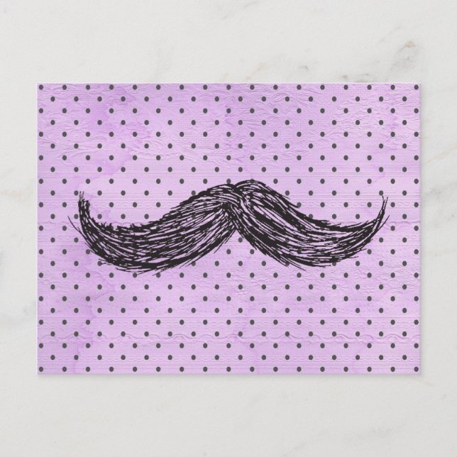    FunnyMustache Teckning med Lila Polka dots Vykort (Framsida)