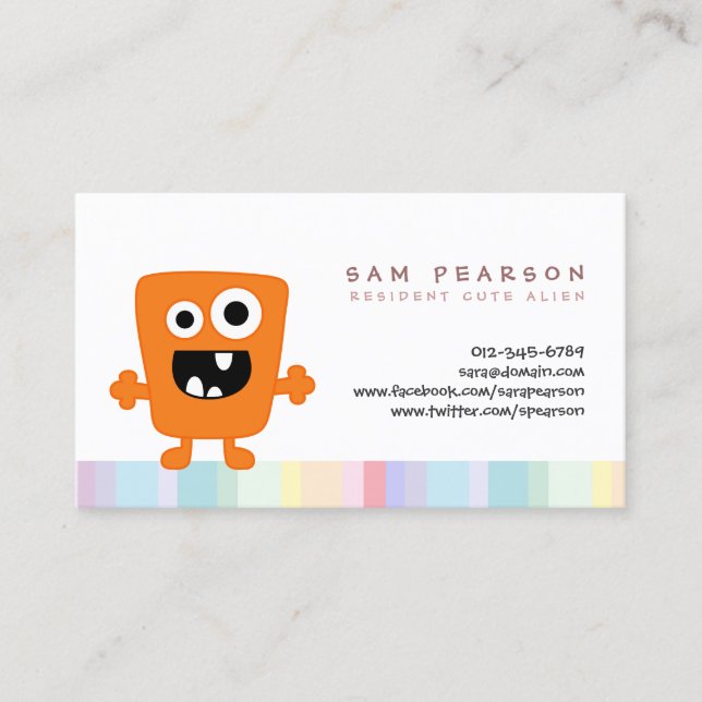 FunnyTitle Cute Orange Monster Alien Kids NameCard Visitkort (Framsida)
