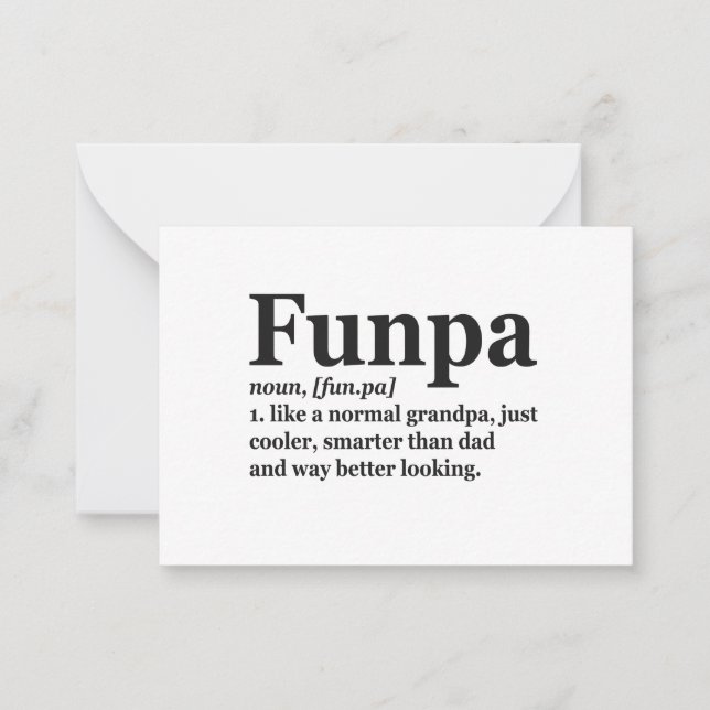 Funpa Funny Definition Only Cooler Grandpa Pappa Anteckningskort (Framsida)
