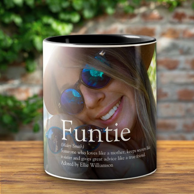 Funtie Faster Faster Definition Foto Två-Tonad Mugg (Funtie Aunt Auntie Definition Photo Two-Tone Coffee Mug)