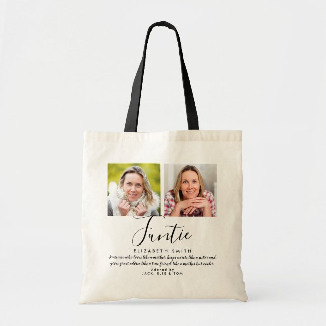 Funtie Modern Script Auntie Quote Photo Tygkasse (Framsidan)