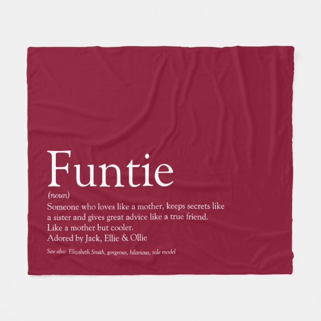 Funtie Moster Auntie Definition Burgundy Fleecefilt (Framsidan (Horisontell))