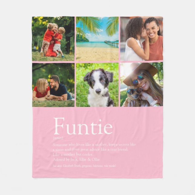 Funtie Moster Auntie Definition Photo Collage Rosa Fleecefilt (Framsidan)