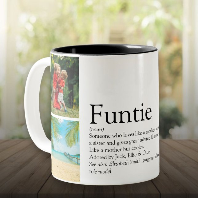 Funtie Moster Auntie Definition Photo Collage Två-Tonad Mugg (Funtie Aunt Auntie Definition Photo Collage Two-Tone Coffee Mug)
