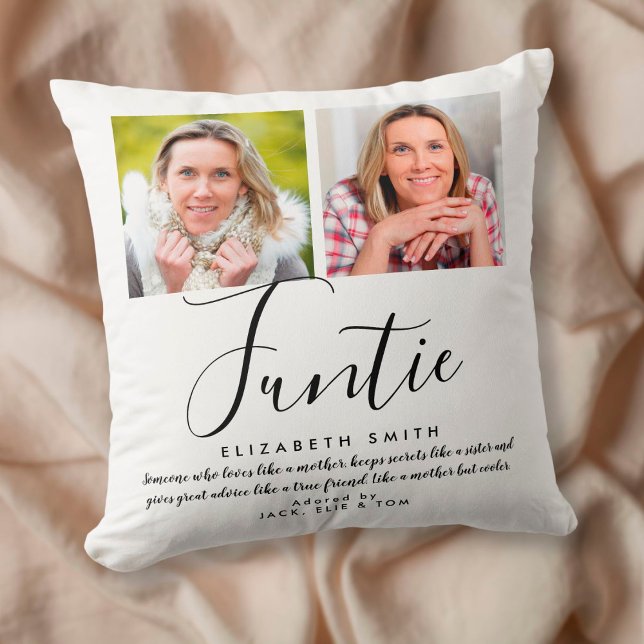 Funtie Roligt Auntie Quote Elegant Script Photo Kudde (Skapare uppladdad)
