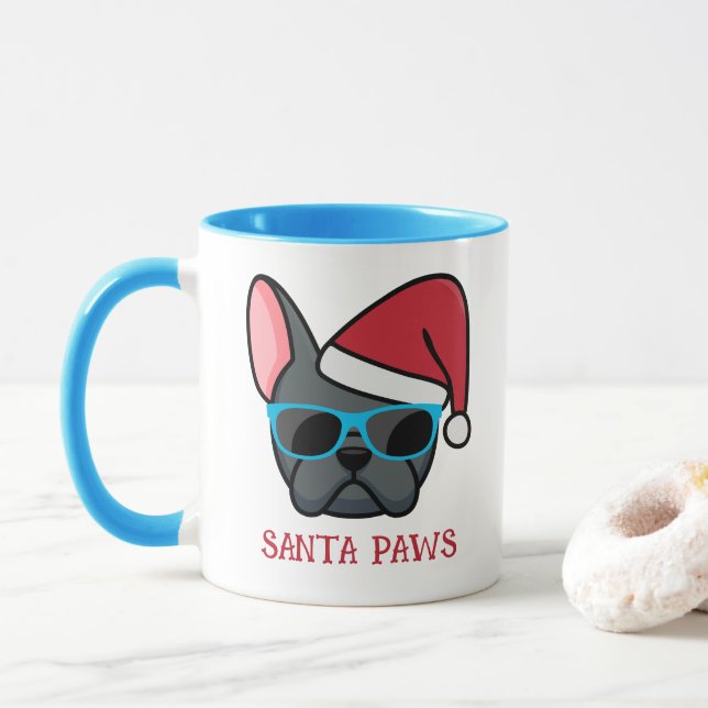 Funy Blue Frenchie Santa Tass jul Mugg (Med munk)