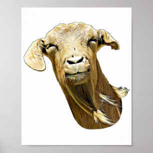 Funy Goat Ansikte Farm Animal Digital Art-målning Poster
