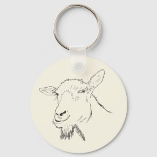Funy Goat Line Teckning Animal Art Design Nyckelring
