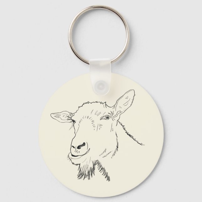 Funy Goat Line Teckning Animal Art Design Nyckelring (Framsida)