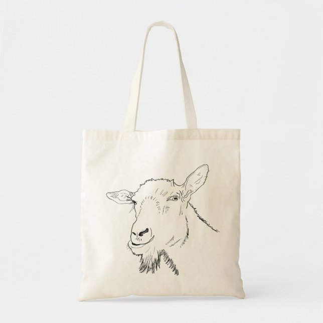 Funy Goat Line Teckning Animal Art Design Tygkasse (Framsidan)