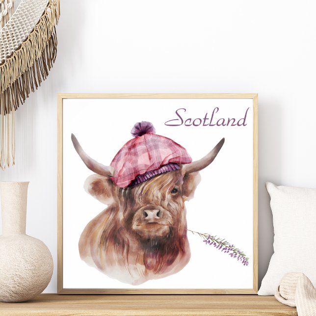 Funy Highland Cow Tartan Cap Scotland Animal Art Poster (Skapare uppladdad)