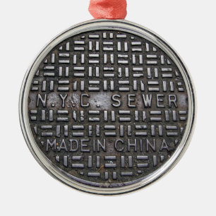 Funy New York City Sewer Humous Novelty Photo Julgransprydnad Metall