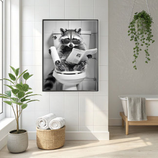 Funy Raccoon Bathroom Humous Animal Wall Art Poster