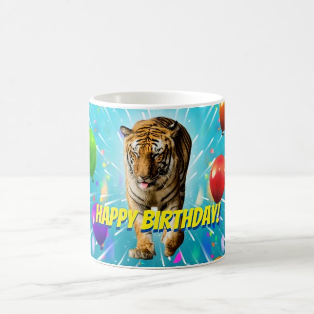 Funy Tiger Party Balloon Explosion Birthday Kaffemugg (Center)