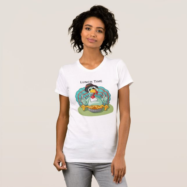 Funy Turkey Animal Eating Paj Tee Shirt (Hel framsida)