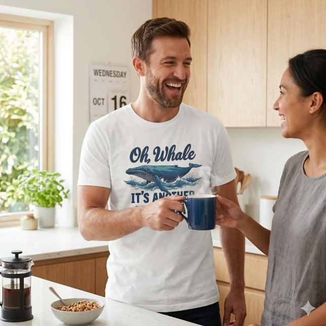 Funy Whale Pun "Oh Whale" Hump Day Design T Shirt (Funny Whale Pun Oh Whale Hump Day Design T-Shirt On Man)