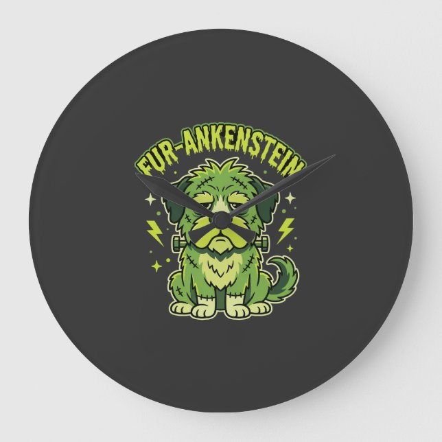 Fur-Ankenstein Roligt Frankenstein Hund Halloween Stor Klocka (Framsida)