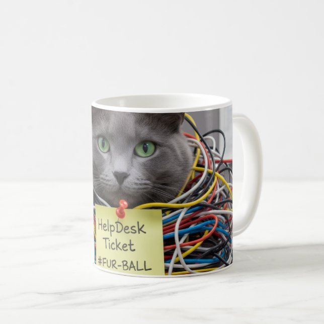 Fur-Ball, IT / Help Desk Mug, Office Fun Cats Kaffemugg (Framsida höger)