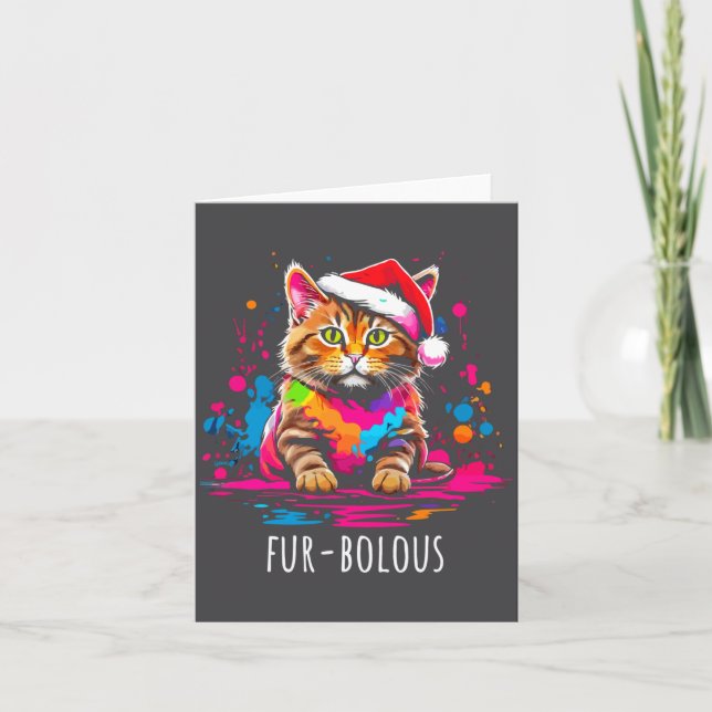 Fur-bulous Cute Cat Christmas Party Holiday Kitten Kort (Framsida)
