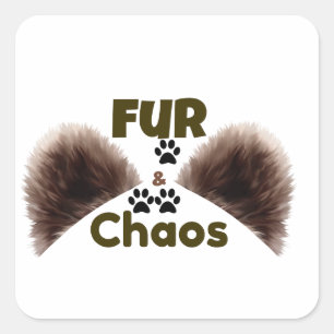 Fur & Chaos Söt Fotavtryck Fyrkantig Klistermärke