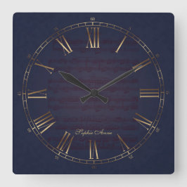 Für Elise Music Guld Navy Blue Roman Monogram Fyrkantig Klocka