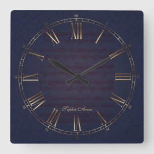 Für Elise Music Guld Navy Blue Roman Monogram Fyrkantig Klocka