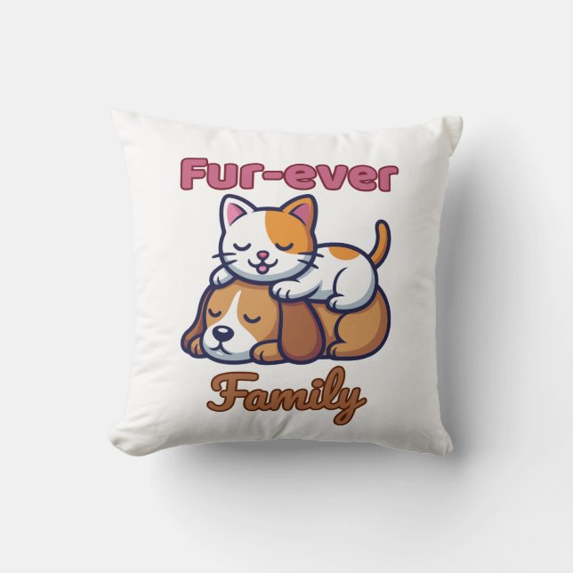 Fur‑ever Familj – Roligt Present till Katt- och Hu Kudde (Framsida)