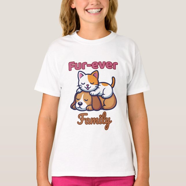 Fur‑ever Family - Adorable Cat & Dog Design T Shirt (Framsida)