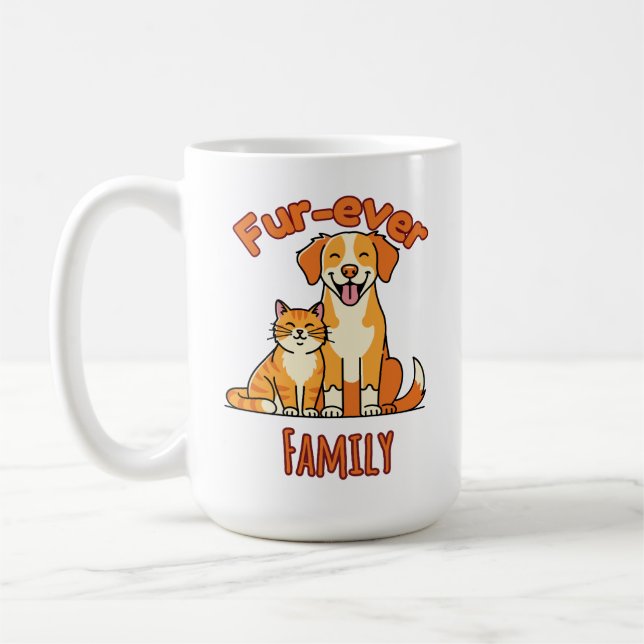 Fur‑ever Family – Funny Cat and Dog Lover Kaffemugg (Vänster)