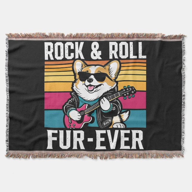 Fur-Ever Rock & Roll With A Rockin Corgi Filt (Framsidan)