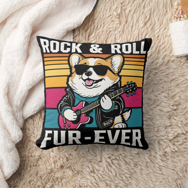 Fur-Ever Rock & Roll With A Rockin Corgi Kudde (Filt)