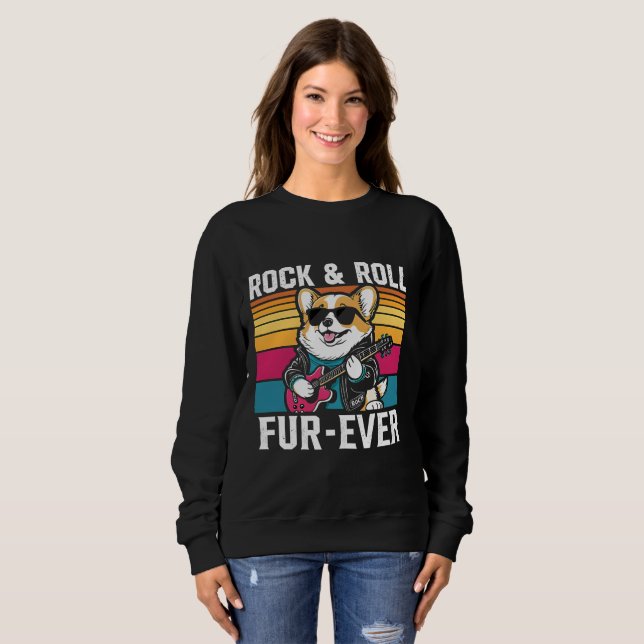 Fur-Ever Rock & Roll With A Rockin Corgi T Shirt (Hel framsida)