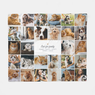 Fur Family Anpassad Text 28-Foto Collage Fleecefilt