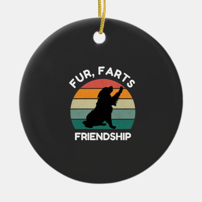 Fur, Farts, Friendship - Funny Dog Lover Retro Julgransprydnad Keramik (Framsidan)
