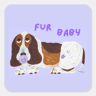 Furbaby Basset Hound Valp Fyrkantigt Klistermärke