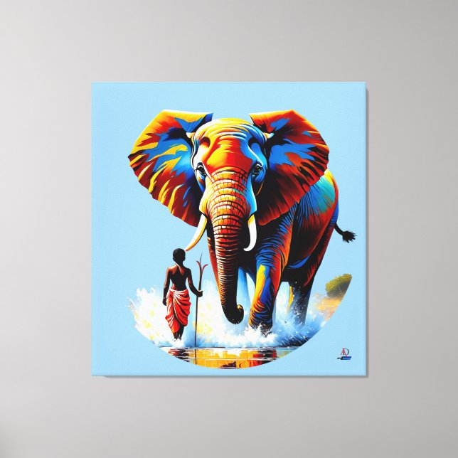 Furchtloser Junge trifft Elefantenbullen Canvastryck (Framsida)