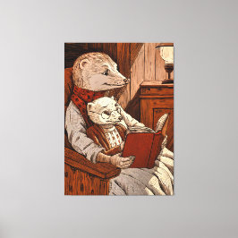 Furet lisant un libre à un jeune furet canvastryck