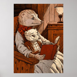furet lisant un livre poster